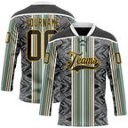 Custom Black Blue Gold-White 3D Pattern Design Stripe Hockey Lace Neck Jersey