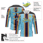 Custom Blue Powder Blue Black Red Gold-White 3D Pattern Design Stripe Hockey Lace Neck Jersey