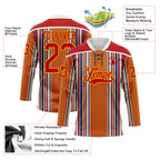 Custom Orange Red Blue Gold-White 3D Pattern Design Stripe Hockey Lace Neck Jersey