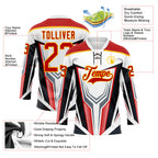 Custom White Red Yellow Black Gray-White 3D Abstract Pattern Graphic Cyber Mecha E-sport Hockey Lace Neck Jersey