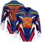 Custom US Navy Blue Red Yellow-White 3D Abstract Pattern Graphic Cyber Mecha E-sport Hockey Lace Neck Jersey