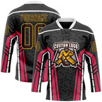 Custom Black Brown Pink Yellow-White 3D Abstract Pattern Graphic Cyber Mecha E-sport Hockey Lace Neck Jersey