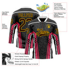Custom Black Brown Pink Yellow-White 3D Abstract Pattern Graphic Cyber Mecha E-sport Hockey Lace Neck Jersey