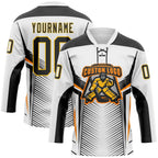 Custom White Black Yellow-Orange 3D Abstract Pattern Graphic Cyber Mecha E-sport Hockey Lace Neck Jersey