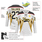 Custom White Navy Old Gold Yellow Black-Red 3D Abstract Pattern Graphic Cyber Mecha E-sport Hockey Lace Neck Jersey
