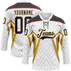 Custom White Navy Old Gold Yellow Black-Red 3D Abstract Pattern Graphic Cyber Mecha E-sport Hockey Lace Neck Jersey