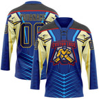 Custom Blue Navy Black Red-Yellow 3D Abstract Pattern Graphic Cyber Mecha E-sport Hockey Lace Neck Jersey