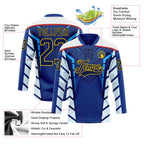 Custom Blue Navy Yellow Red-White 3D Abstract Pattern Graphic Cyber Mecha E-sport Hockey Lace Neck Jersey