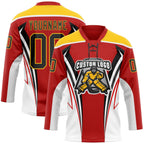 Custom Red Black Yellow-White 3D Abstract Pattern Graphic Cyber Mecha E-sport Hockey Lace Neck Jersey