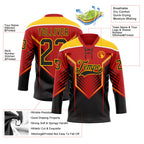 Custom Red Black Yellow-White 3D Abstract Pattern Graphic Cyber Mecha E-sport Hockey Lace Neck Jersey