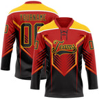 Custom Red Black Yellow-White 3D Abstract Pattern Graphic Cyber Mecha E-sport Hockey Lace Neck Jersey