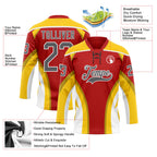 Custom Red Steel Gray Yellow-White 3D Abstract Pattern Graphic Cyber Mecha E-sport Hockey Lace Neck Jersey