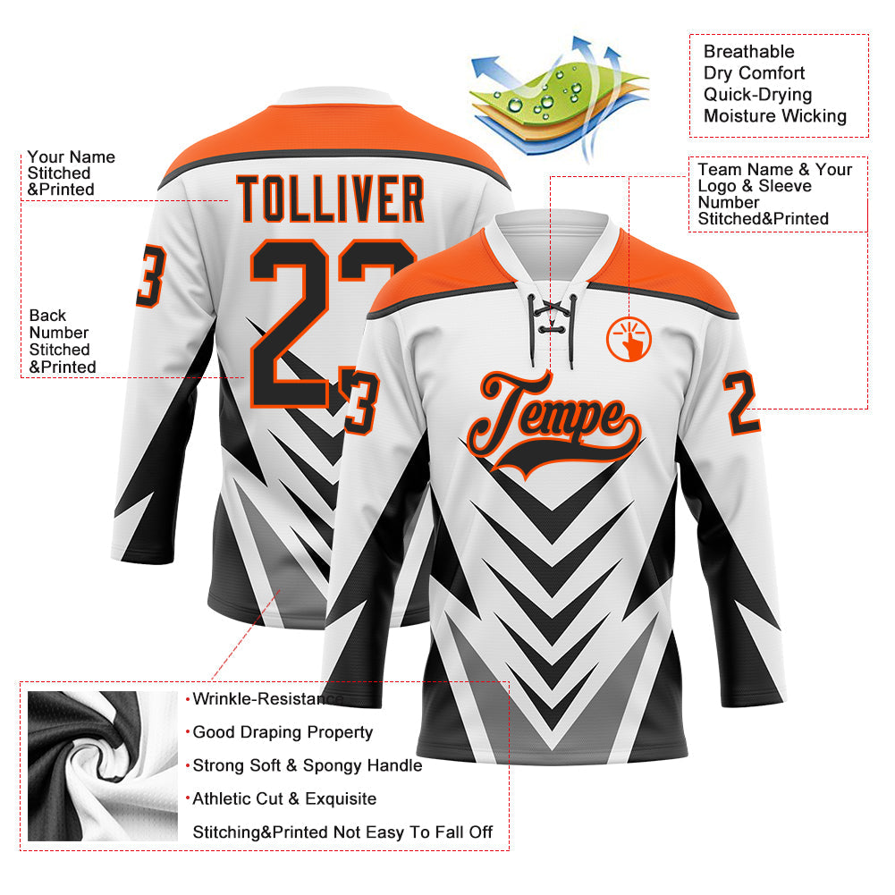 Custom White Black Gray-Orange 3D Abstract Pattern Graphic Cyber Mecha E-sport Hockey Lace Neck Jersey
