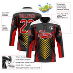 Custom Black Red Yellow-White 3D Abstract Pattern Graphic Cyber Mecha E-sport Hockey Lace Neck Jersey