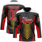 Custom Black Red Yellow-White 3D Abstract Pattern Graphic Cyber Mecha E-sport Hockey Lace Neck Jersey