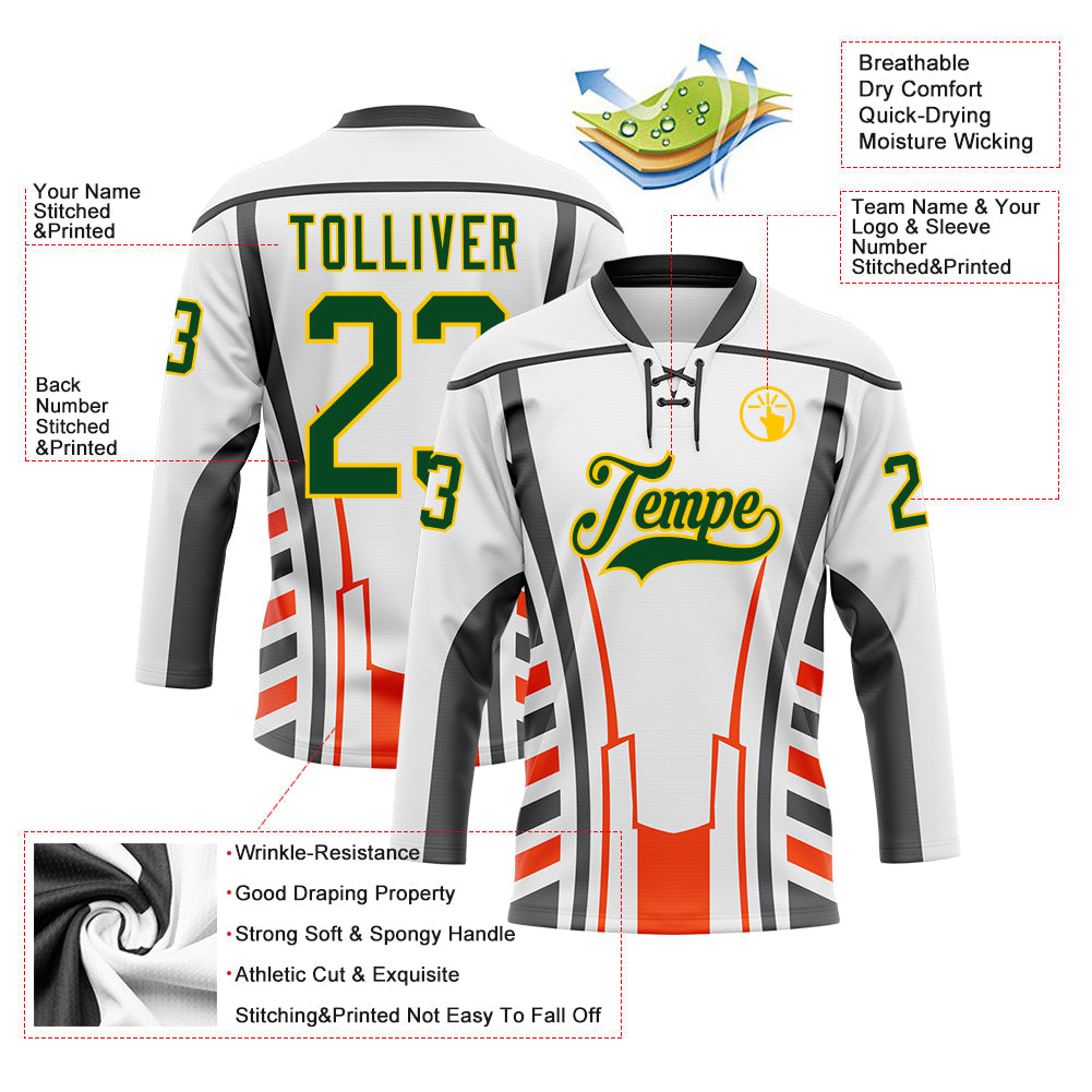 Custom White Green Red Black-Yellow 3D Abstract Pattern Graphic Cyber Mecha E-sport Hockey Lace Neck Jersey