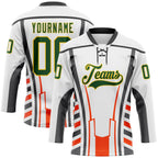 Custom White Green Red Black-Yellow 3D Abstract Pattern Graphic Cyber Mecha E-sport Hockey Lace Neck Jersey