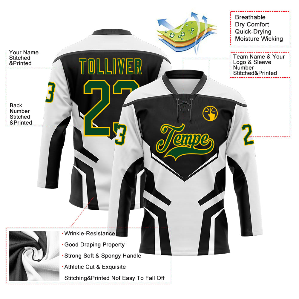 Custom White Green Black-Yellow 3D Abstract Pattern Graphic Cyber Mecha E-sport Hockey Lace Neck Jersey