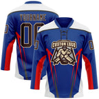 Custom Royal Brown Red Black Cream-White 3D Abstract Pattern Graphic Cyber Mecha E-sport Hockey Lace Neck Jersey