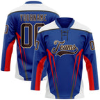 Custom Royal Brown Red Black Cream-White 3D Abstract Pattern Graphic Cyber Mecha E-sport Hockey Lace Neck Jersey