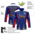 Custom Royal Brown Red Gray Black Cream-White 3D Abstract Pattern Graphic Cyber Mecha E-sport Hockey Lace Neck Jersey