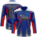 Custom Royal Brown Red Gray Black Cream-White 3D Abstract Pattern Graphic Cyber Mecha E-sport Hockey Lace Neck Jersey