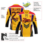 Custom Gold Black Fire Red Purple-White 3D Abstract Pattern Graphic Cyber Mecha E-sport Hockey Lace Neck Jersey