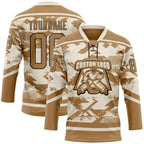 Custom Cream Old Gold-Brown 3D Pattern Tribal Indigenous Grunge Splash Hockey Lace Neck Jersey
