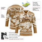 Custom Cream Old Gold-Brown 3D Pattern Tribal Indigenous Grunge Splash Hockey Lace Neck Jersey