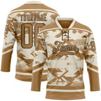 Custom Cream Old Gold-Brown 3D Pattern Tribal Indigenous Grunge Splash Hockey Lace Neck Jersey