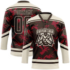 Custom Brown Red-Cream 3D Pattern Tribal Indigenous Grunge Splash Hockey Lace Neck Jersey