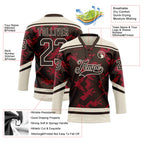 Custom Brown Red-Cream 3D Pattern Tribal Indigenous Grunge Splash Hockey Lace Neck Jersey