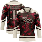 Custom Brown Red-Cream 3D Pattern Tribal Indigenous Grunge Splash Hockey Lace Neck Jersey