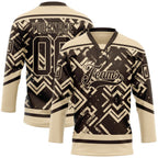 Custom Brown City Cream 3D Pattern Tribal Indigenous Grunge Geometric Splash Hockey Lace Neck Jersey