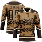 Custom Old Gold Brown-City Cream 3D Pattern Tribal Indigenous Grunge Geometric Splash Hockey Lace Neck Jersey