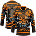 Custom Brown Bay Orange Blue-City Cream 3D Pattern Tribal Indigenous Grunge Splash Hockey Lace Neck Jersey