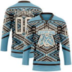 Custom Shadow Blue Cream-Brown 3D Pattern Tribal Indigenous Grunge Geometric Splash Hockey Lace Neck Jersey