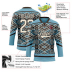 Custom Shadow Blue Cream-Brown 3D Pattern Tribal Indigenous Grunge Geometric Splash Hockey Lace Neck Jersey