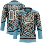 Custom Shadow Blue Cream-Brown 3D Pattern Tribal Indigenous Grunge Geometric Splash Hockey Lace Neck Jersey