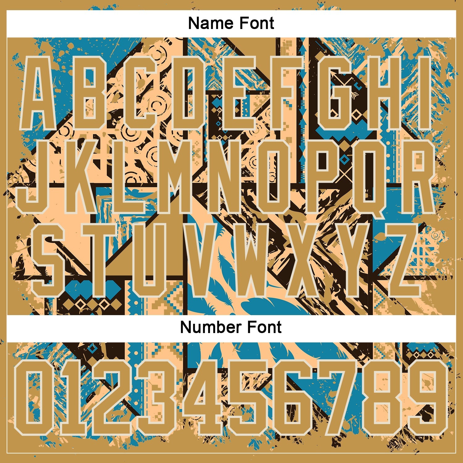 Custom Old Gold Blue-Cream 3D Pattern Tribal Indigenous Grunge Geometric Splash Hockey Lace Neck Jersey