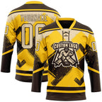 Custom Yellow City Cream-Brown 3D Pattern Tribal Indigenous Grunge Geometric Splash Hockey Lace Neck Jersey