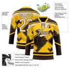 Custom Yellow City Cream-Brown 3D Pattern Tribal Indigenous Grunge Geometric Splash Hockey Lace Neck Jersey
