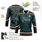 Custom Midnight Green Brown-Cream 3D Pattern Tribal Indigenous Grunge Splash Hockey Lace Neck Jersey
