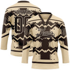 Custom City Cream Brown-Cream 3D Pattern Tribal Indigenous Grunge Geometric Splash Hockey Lace Neck Jersey