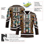 Custom Brown Yellow Green Red-Cream 3D Pattern Tribal Indigenous Grunge Geometric Splash Hockey Lace Neck Jersey