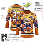 Custom Texas Orange White Yellow Blue-Brown 3D Pattern Tribal Indigenous Grunge Splash Hockey Lace Neck Jersey