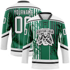 Custom Kelly Green White-Black 3D Pattern Abstract Dallas Inspired Grunge Stripe Hockey Lace Neck Jersey