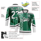 Custom Kelly Green White-Black 3D Pattern Abstract Dallas Inspired Grunge Stripe Hockey Lace Neck Jersey