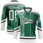 Custom Kelly Green White-Black 3D Pattern Abstract Dallas Inspired Grunge Stripe Hockey Lace Neck Jersey