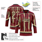 Custom Crimson Vegas Gold-Black 3D Pattern Abstract Arizona Inspired Stripe Hockey Lace Neck Jersey